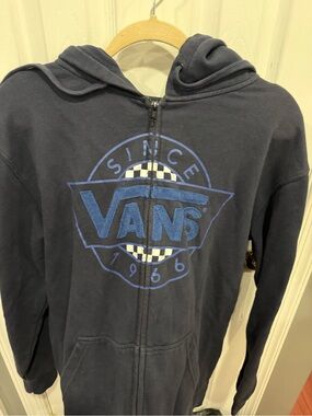 Vans Men's Dark Blue Zip-Up Hoodie with Logo